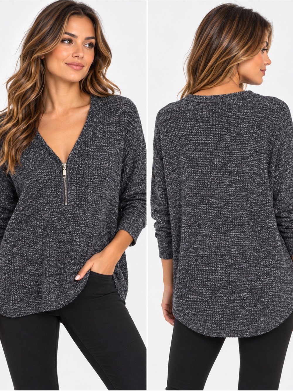 ABS Allen Schwartz XXL Charcoal Marled Half Zip Knit Tunic Sweater NWT